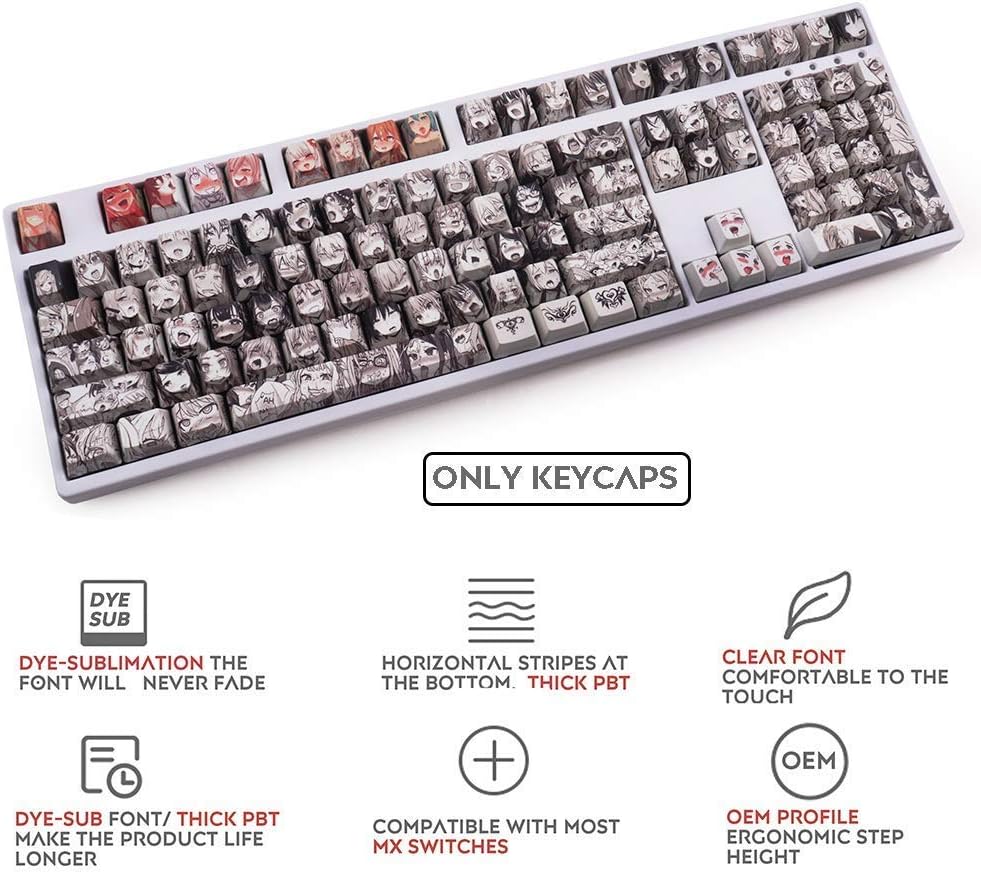Gliging Anime Keycaps 108 PBT Dye Sublimation OEM Profile Japanese Anime Keycap for 61/87/104/108 Cherry Mx Gateron Kailh Switch Mechanical Keyboard
