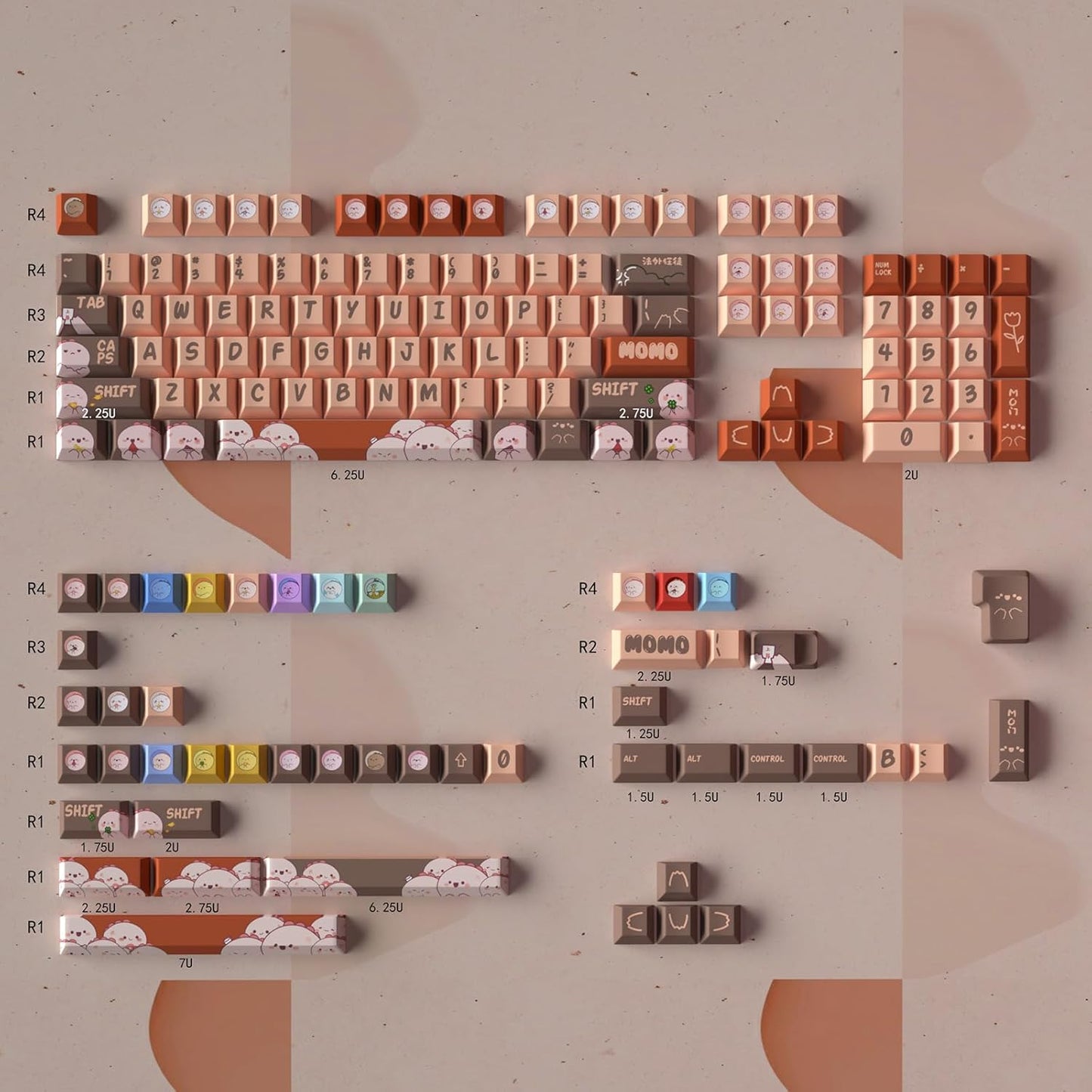 Gliging 152 Keys Cherry Profile Keycaps Cute Theme for 61/84/87/98/100/104Key Cherry MX Gateron Kailh Switch ANSI/ISO Mechanical Keyboard (Brown)