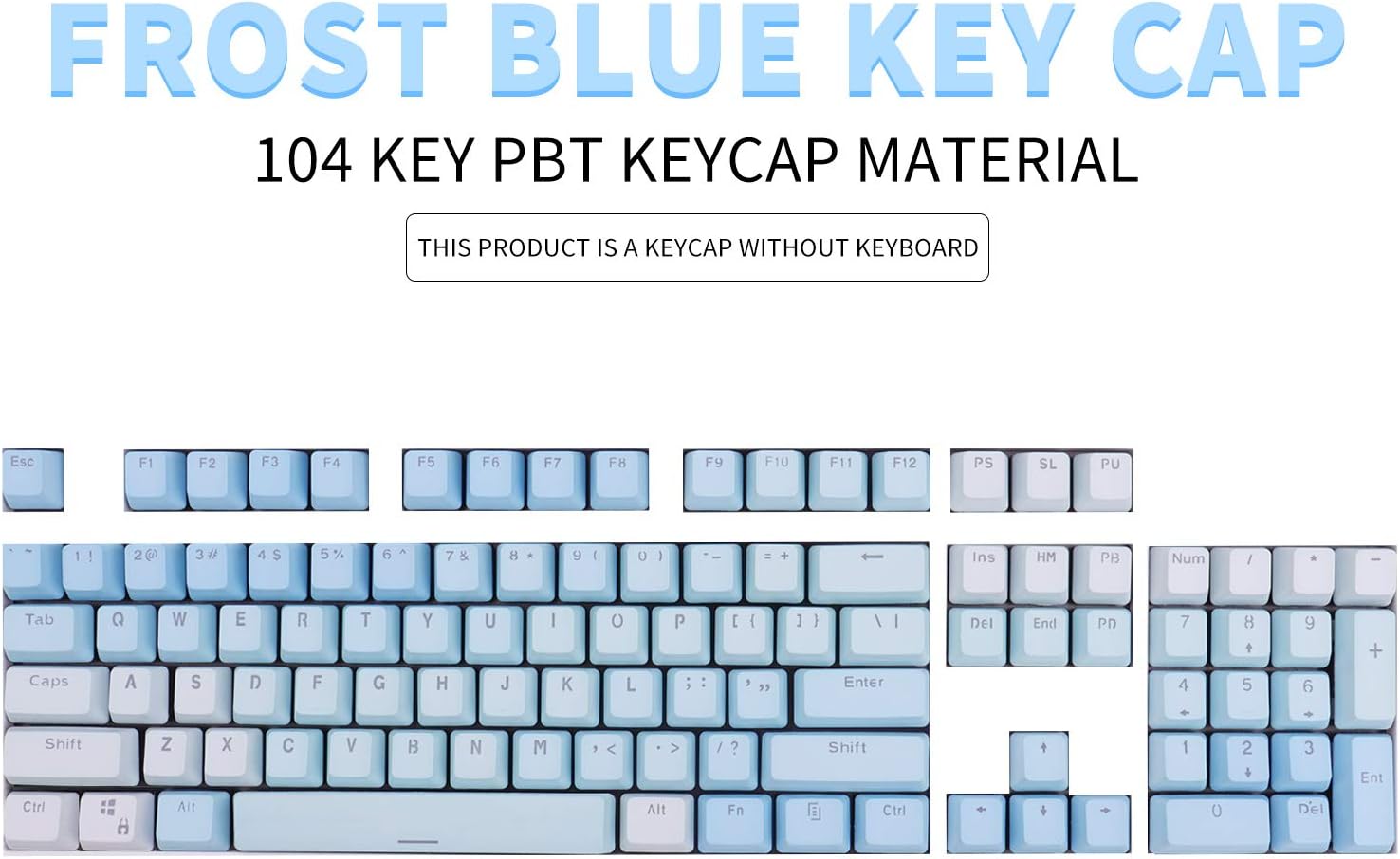 104 Keys Sunset Gradient Blue Backlit Keycaps Thick PBT OEM Profile for Cherry MX Switches of Mechanical Keyboard 104 87 61(Blue)